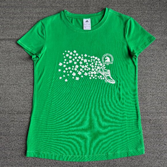 Green Adidas Soft T-Shirt Boston Marathon Shamrocks - Picture 7 of 12
